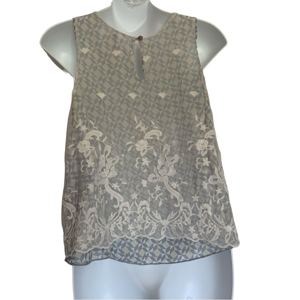 Anthropologie Mauve Lace Overlay Sleeveless Top Size Large - Picture 3 of 8